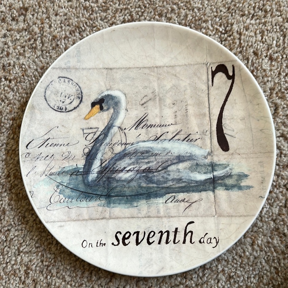 Williams Sonoma 12 Days of Christmas dessert/salad plate. The Seventh Day.